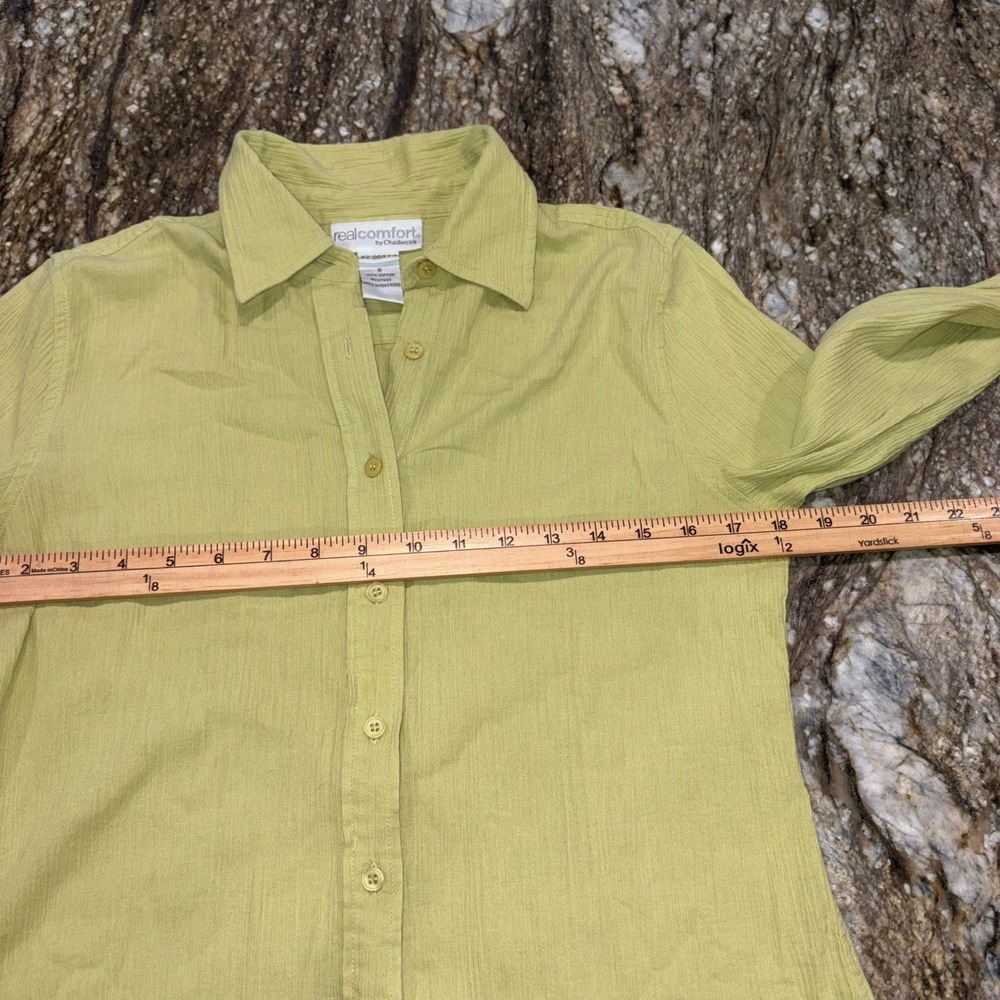 Textured Button Down Crinkle Casual Women 8 Lime Green Real Comfort - Picture 5 of 8